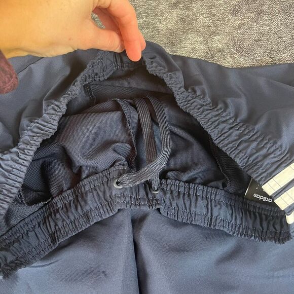 Adidas Windbreaker Joggers Men's L Navy Blue Track Pants Tapered Leg Pockets - Picture 5 of 12